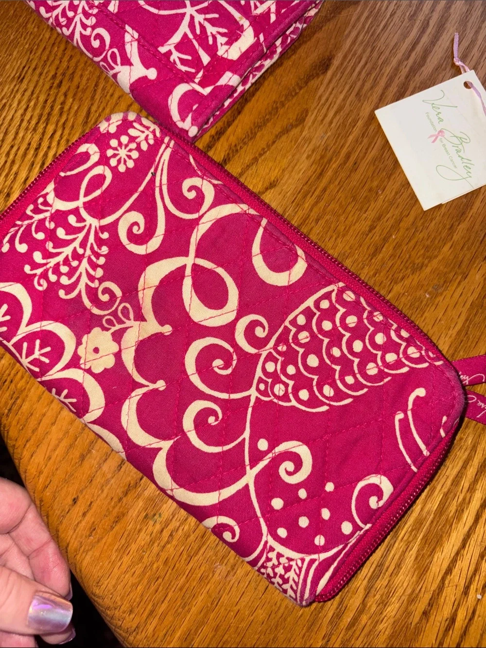 Vera Bradley Raspberry Pink Floral Quilted Wallet & Zip Wristlet Two for One! - Picture 6 of 7